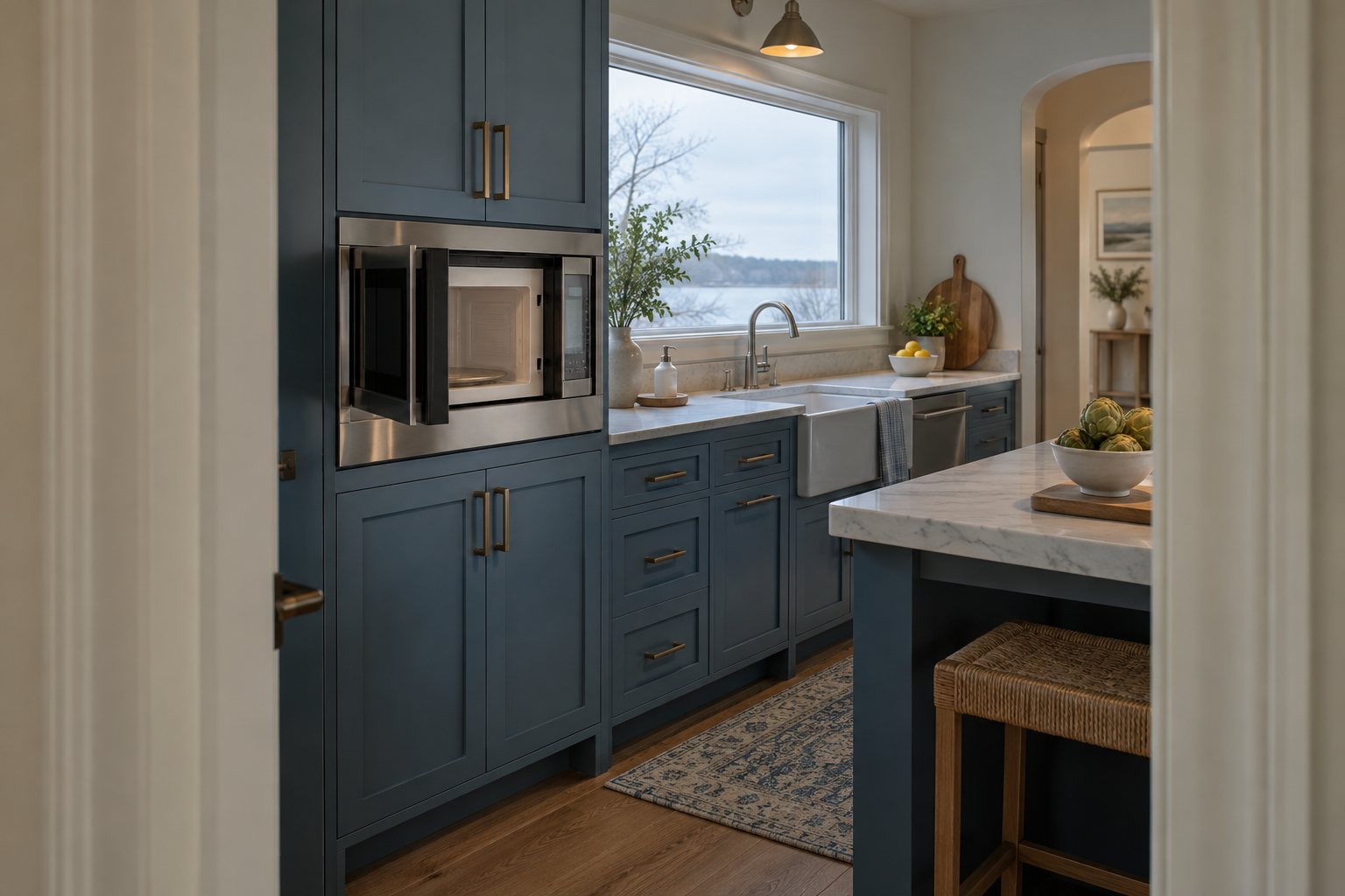 Illustrative Wolf microwave in a residential kitchen — AI image for Wolf Repair Old Greenwich