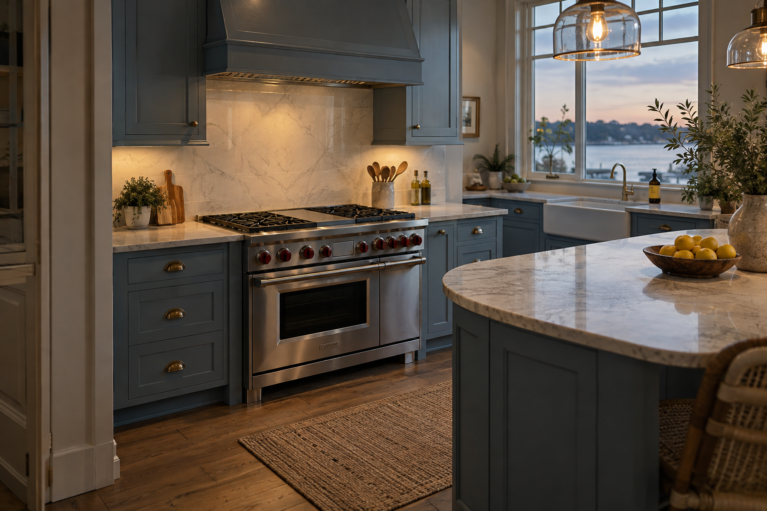 Illustrative Wolf range in a residential kitchen — AI image for Wolf Repair Old Greenwich