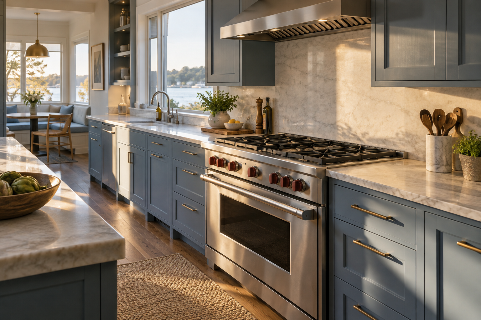 Illustrative Wolf range in a residential kitchen — AI image for Wolf Repair Old Greenwich
