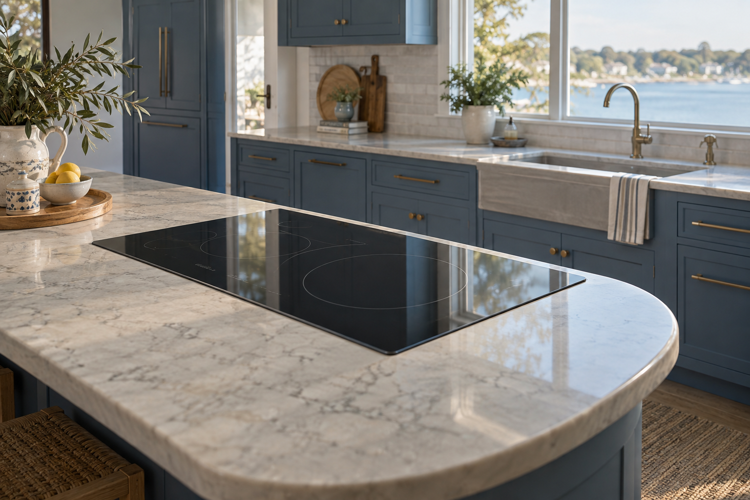 Illustrative Monogram cooktop in a residential kitchen — AI image for Wolf Repair Old Greenwich