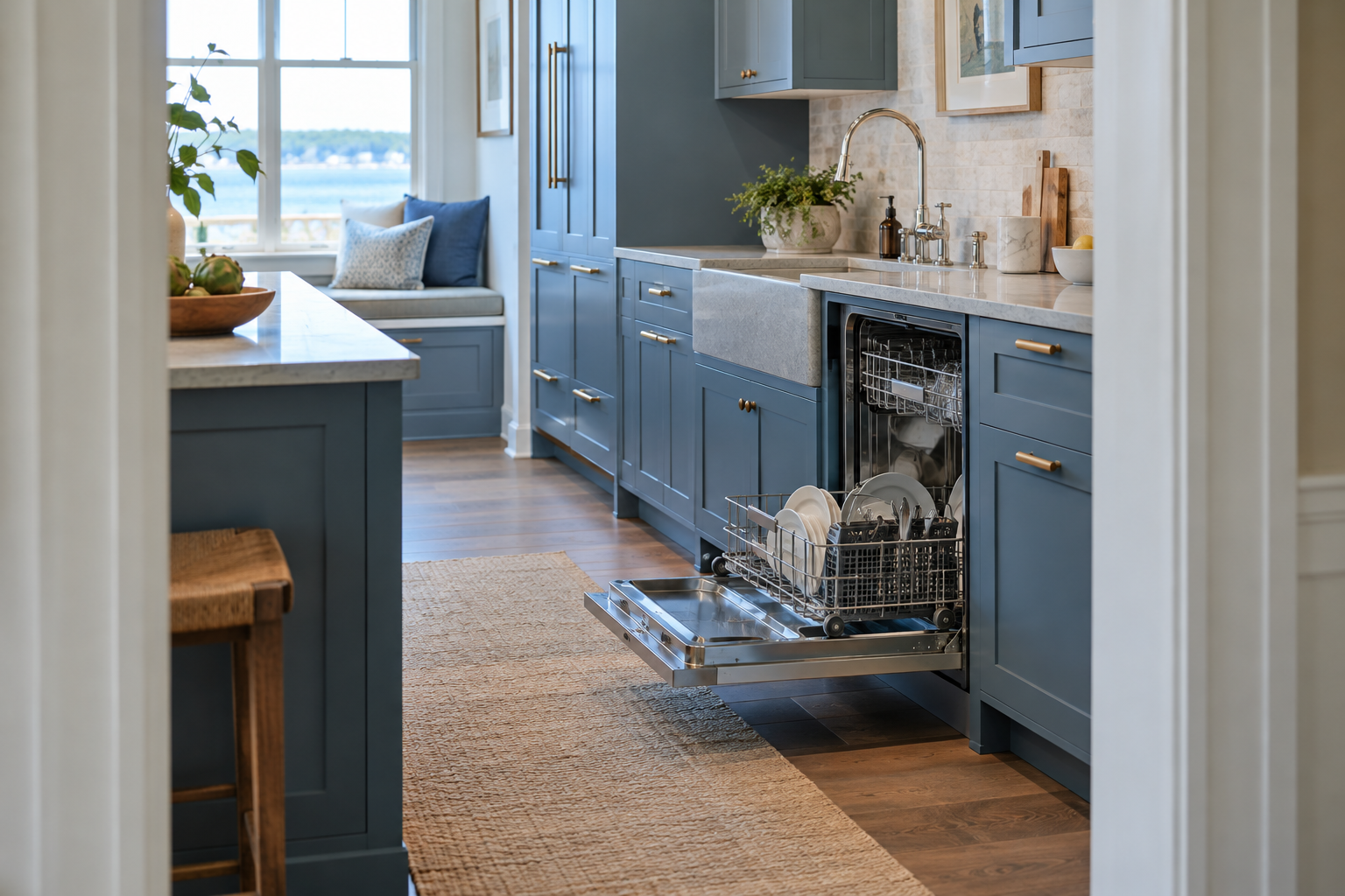 Illustrative Thermador dishwasher in a residential kitchen — AI image for Wolf Repair Old Greenwich