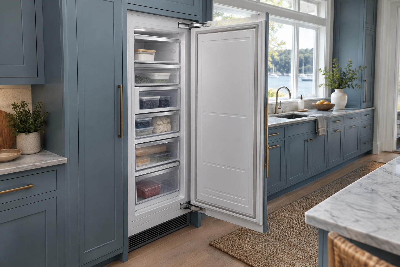 Illustrative Thermador freezer in a residential kitchen — AI image for Wolf Repair Old Greenwich