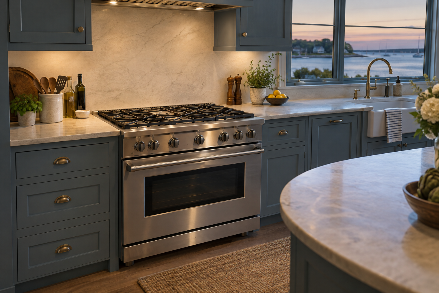 Illustrative Viking range in a residential kitchen — AI image for Wolf Repair Old Greenwich