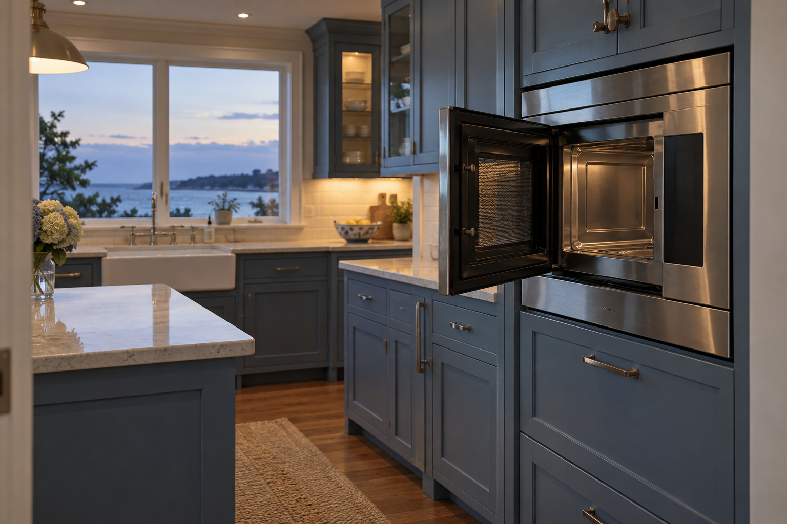 Illustrative Wolf microwave in a residential kitchen — AI image for Wolf Repair Old Greenwich